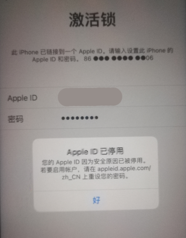 庄河苹果手机维修分享iPhone 12 出现提示“Apple ID 已停用”怎么办 